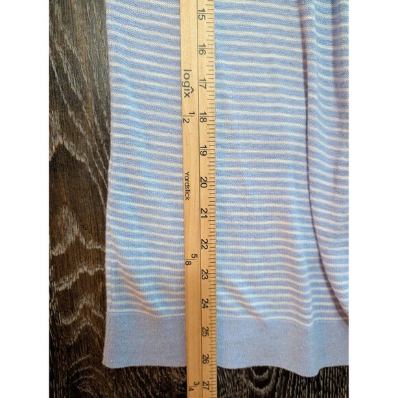 LOFT Sweater Cardigan Womens XS Light Blue White Striped Open Front Knit Drape - Picture 8 of 8